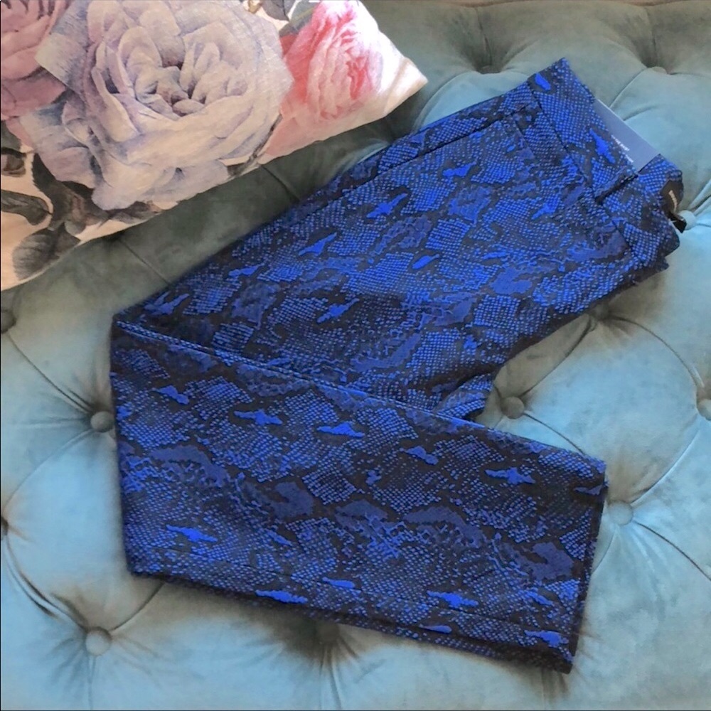 New Banana Republic Sloan Snake Print Blue Skinny Ankle Petite Dress Pants 4P